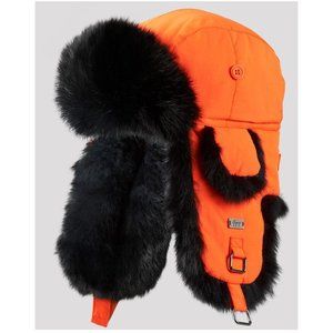 Yukon Tracks Trapper Hat Orange Hunting Black Fur Size M Ear Flaps Winter